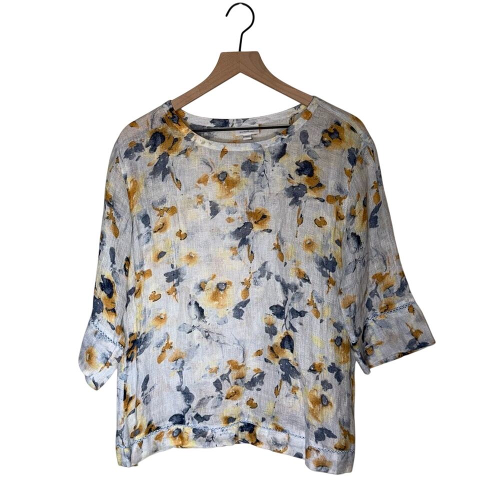 J. JILL sheer linen flowy floral lightweight coastal cottage core blouse S